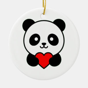 Süßer Panda mit rotem Herzen Minimalistisch Keramik Ornament