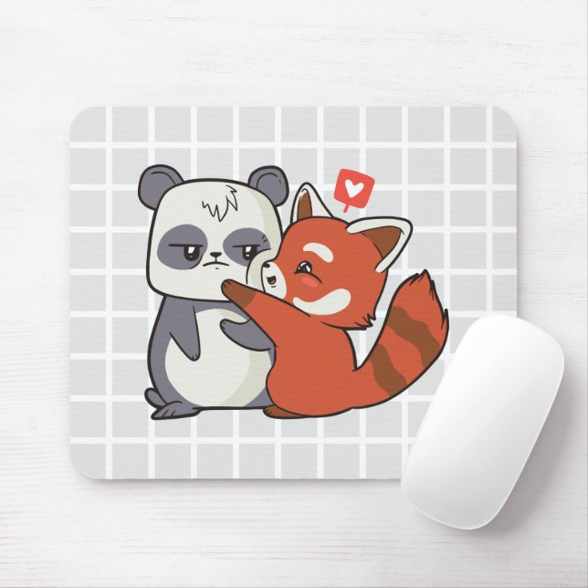 Süßer Panda & Roter Panda Love Grid Mauspad (Mit Mouse)