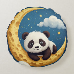 Süßer Panda sitzt auf einem goldenen Halbmond Rundes Kissen