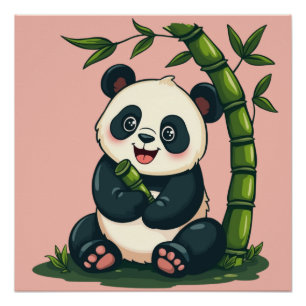 Süßer Panda umarmt Bambus niedliche Cartoon-Kunst Poster