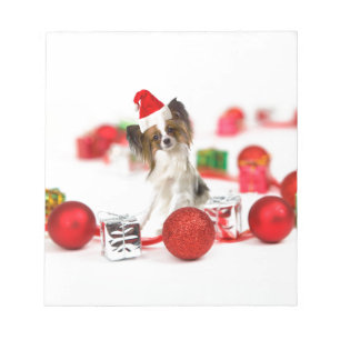 Süßer Papillon-Hund Weihnachten Santa Hut Notizblock