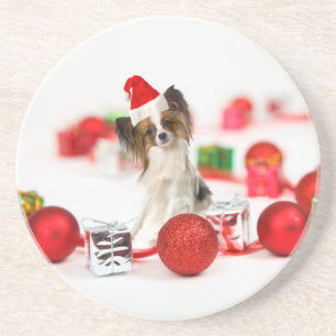 Süßer Papillon-Hund Weihnachten Santa Hut Untersetzer