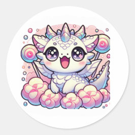 Süßer Pastell-Baby-Drache-Einhorn-Fantasy-Aufklebe Runder Aufkleber