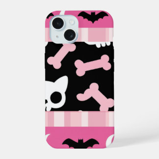 Süßer Pastell-Goth-Halloween-Katze & Fledermaus iPhone 15 Hülle