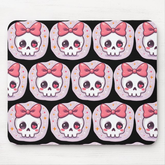 Süßer Pastell-Goth-Schädel mit Schleife Mousepad (Vorne)