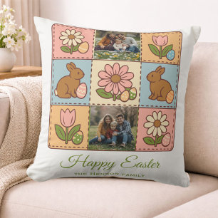 Süßer Pastell-Osterhase Blumen-Patchwork 2 Fotos Kissen