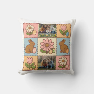 Süßer Pastell-Osterhase Blumen-Patchwork 2 Fotos Kissen