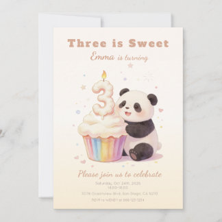 Süßer Pastell-Panda-Baby 3. Geburtstag Einladung