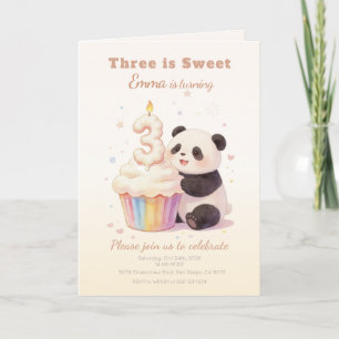 Süßer Pastell-Panda-Baby 3. Geburtstag Einladung