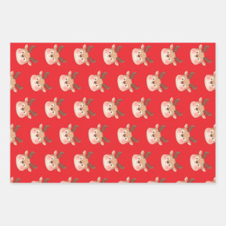 Süßer Pastell-Rentierkopf Geschenkpapier Set