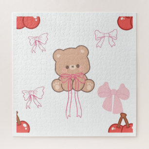 Süßer Pastell-Teddybär mit rosa Schleife, traumhaf