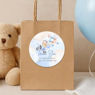 Süßer Pastellblauer Brauner Babybär Danke Runder Aufkleber