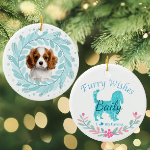 Süßer pastellblauer Cavalier Maßgeschneidertes W Keramik Ornament