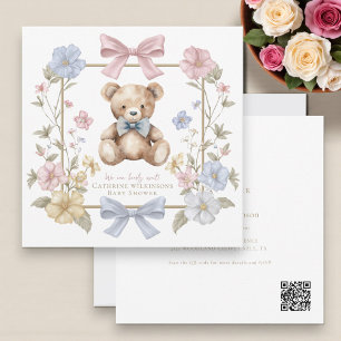 Süßer pastellfarbener floraler Teddybär Baby Showe Einladung