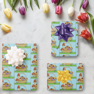 Süßer pastellfarbener Osterkorb-Eulen-Eier-Pilze Geschenkpapier Set