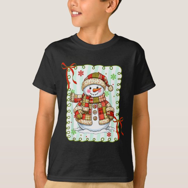 Süßer Patchwork-Schneemann-Bogen Weihnachten Xmas  T-Shirt (Vorderseite)