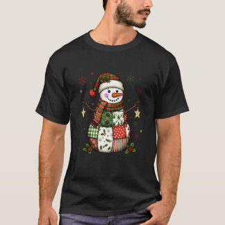 Süßer Patchwork-Schneemann Frohe Weihnachten Xmas T-Shirt