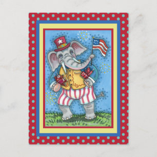 SÜßER PATRIOTISCHER ELEFANT MIT AMERIKANISCHER FLA POSTKARTE