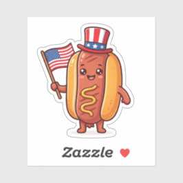 Süßer patriotischer Hotdog-Cartoon-4.-Juli-Sticker Aufkleber