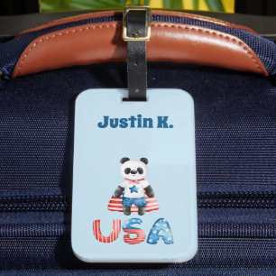 Süßer patriotischer Panda-Superheld personalisiert Gepäckanhänger