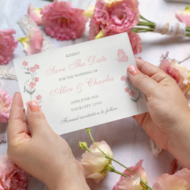 Süßer Pea Floral PInk und Creme Save the Date Einladung (Von Creator hochgeladen)