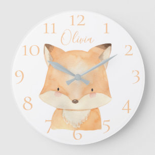 Süßer personalisierter Aquarell-Babyfuchs personal Große Wanduhr