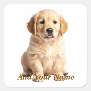 Süßer personalisierter Name eines Golden Retriever Quadratischer Aufkleber