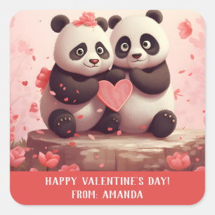 Süßer personalisierter Panda-Valentinstag Quadratischer Aufkleber
