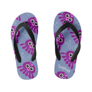 Süßer personalisierter violetter Oktopus-Muster Kinderbadesandalen