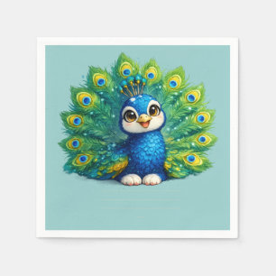 Süßer Pfau mit großen Augen Kawaii-Vogeldesign Serviette