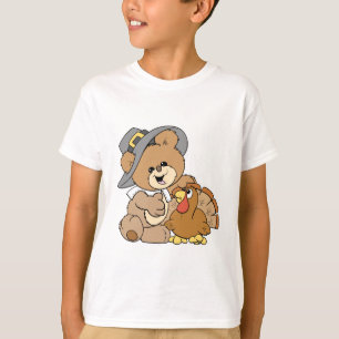 süßer Pilger-Teddybär mit Truthahn T-Shirt