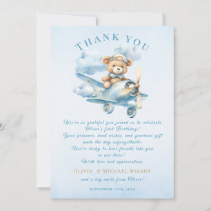 Süßer Pilot Teddybär Erster Geburtstag Dankeskarte