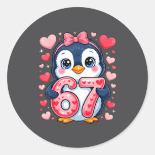Süßer Pinguin 67 Six Seven Valentinsherzen 6 7 Mem Runder Aufkleber