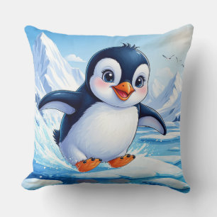 Süßer Pinguin Auf Eis Für Winterliebhaber Kissen