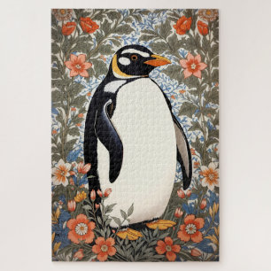 Süßer Pinguin auf farbenfrohem eleganten floralen