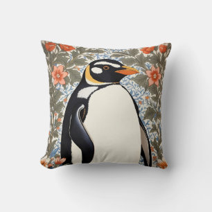 Süßer Pinguin auf farbenfrohem eleganten floralen Kissen