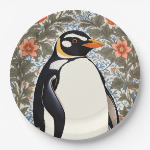 Süßer Pinguin auf farbenfrohem eleganten floralen Pappteller