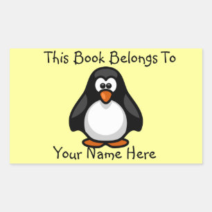 Süßer Pinguin auf gelber Buchnamensplatte Rechteckiger Aufkleber