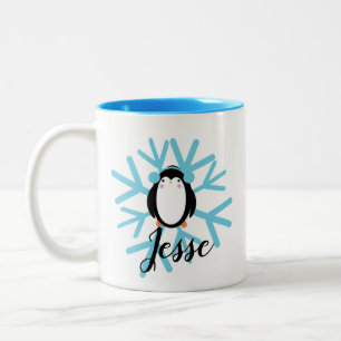 Süßer Pinguin Blaue Schneeflocke Benutzername Weih Zweifarbige Tasse