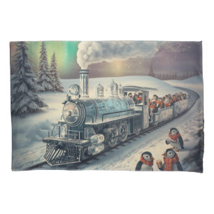 Süßer Pinguin-Express-Zug Nördliche Lichter Kissenbezug