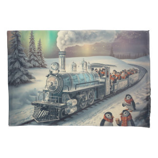 Süßer Pinguin-Express-Zug Nördliche Lichter Kissenbezug