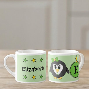 Süßer Pinguin grün gelb mit Sternen Kinder Espressotasse
