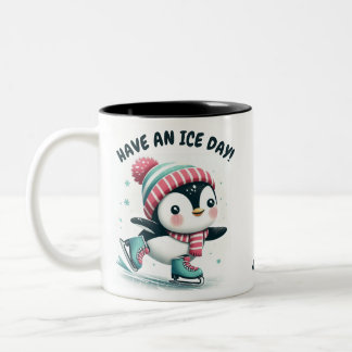 Süßer Pinguin „Have an Ice Day“ Personalisierter W Zweifarbige Tasse