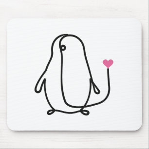 Süßer Pinguin in One-Line-Kunst mit rosa Herz Mousepad