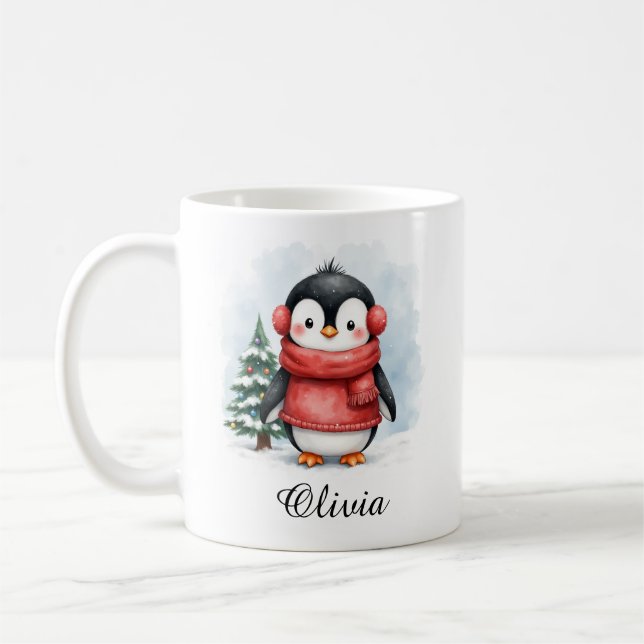 Süßer Pinguin in Pullover mit benutzerdefiniertem  Kaffeetasse (Links)