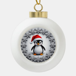 Süßer Pinguin in Weihnachtsmütze Festliche Schneef Keramik Kugel-Ornament