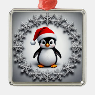 Süßer Pinguin in Weihnachtsmütze Festliche Schneef Ornament Aus Metall