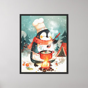 Süßer Pinguin kocht Aquarell-Winter-Kinderzimmer Leinwanddruck