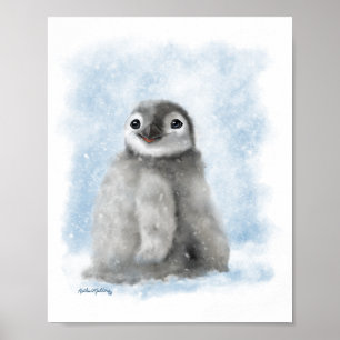 Süßer Pinguin-Küken im Schnee-Cartoon Poster