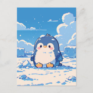 Süßer Pinguin-Küken in schneelandschaftlicher Arkt Postkarte